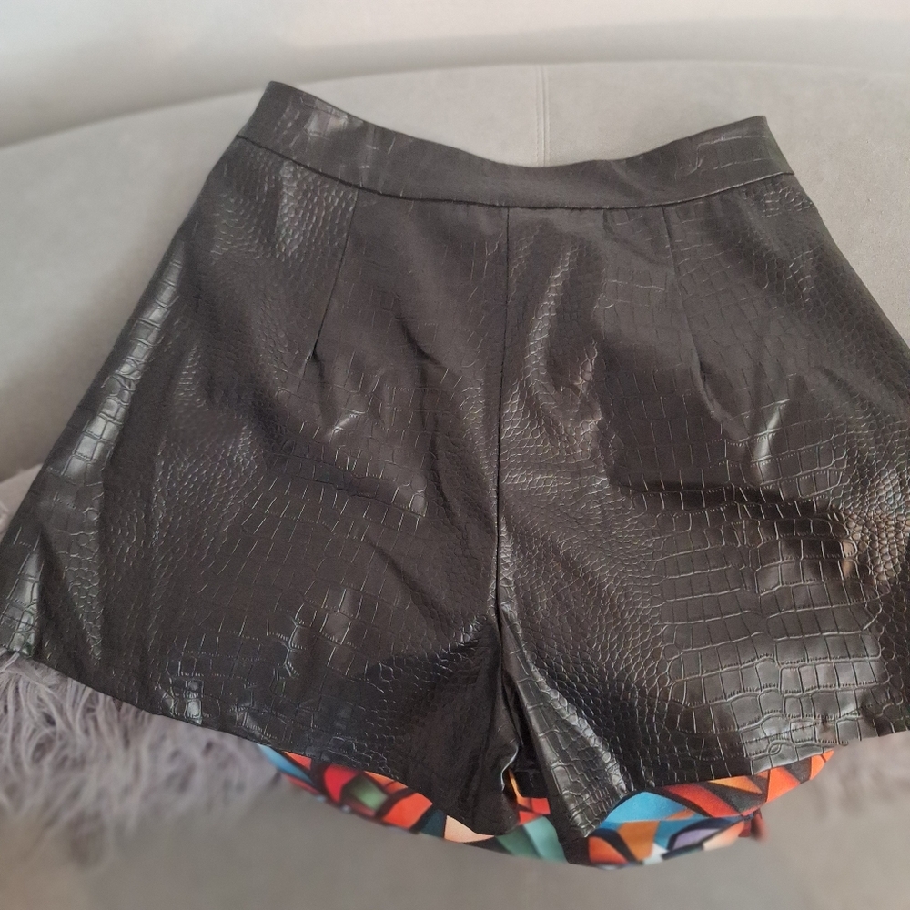 Black Croc-Embossed Women's Shorts
